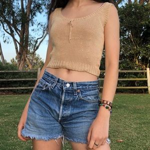 crochet tan crop top vintage 2000s